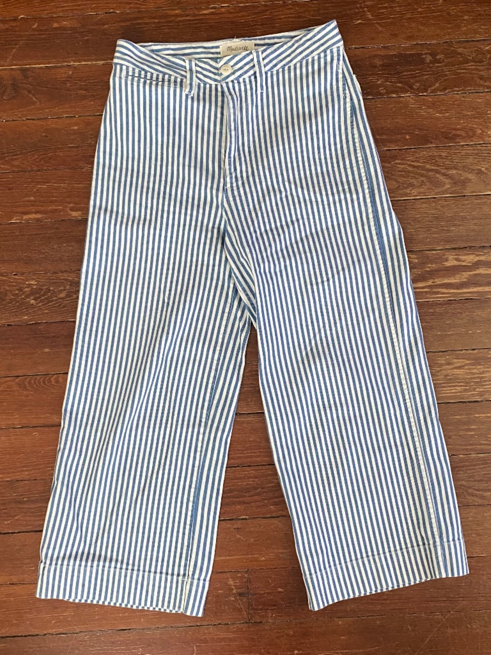 Madewell Emmett Wide-Leg Crop Pants in Railroad Stripe Size 28 (blue & white)